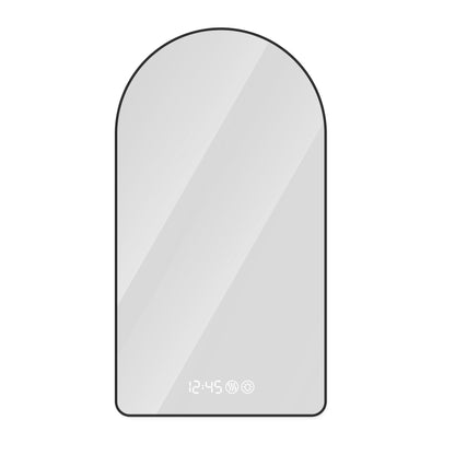 Modern Black Arched LED Bathroom Mirror with Time and Temperature Display, Anti-Fog, Dimmable Light, 28'x48'