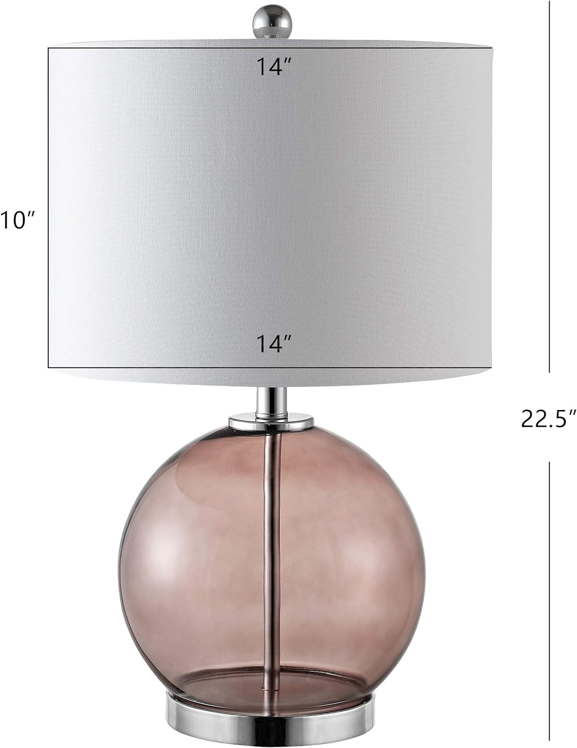 SAFAVIEH Lighting Collection Lonni Smoked Grey Glass 23-Inch Bedroom Living Room Home Office Desk Nightstand round Table Lamp Set of 2 (LED Bulbs Included)