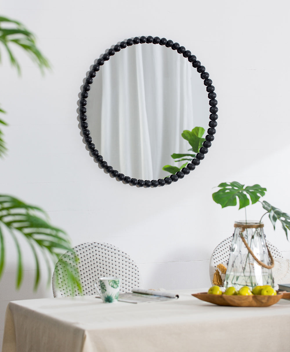 32' Circle Mirror with Metal Beaded Frame, Wall Mirror for Living Room Bedroom Entryway