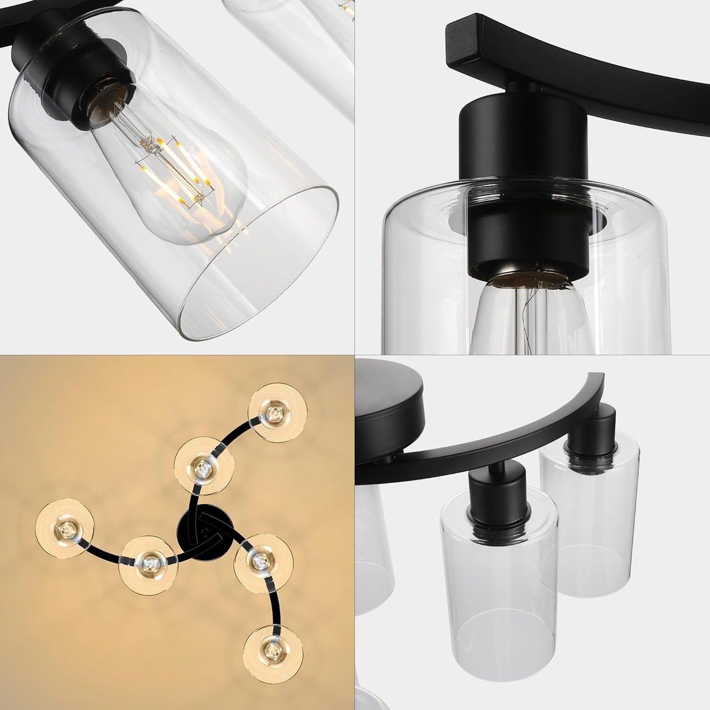 6-Light Modern Farmhouse Black Chandelier, Contemporary Dining Room