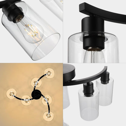 6-Light Modern Farmhouse Black Chandelier, Contemporary Dining Room