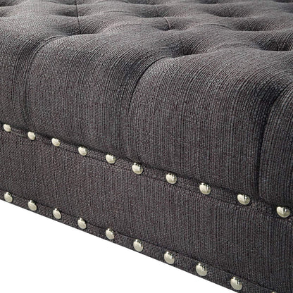 Charcoal Gray Tufted Ottoman with Rolling Wheels
