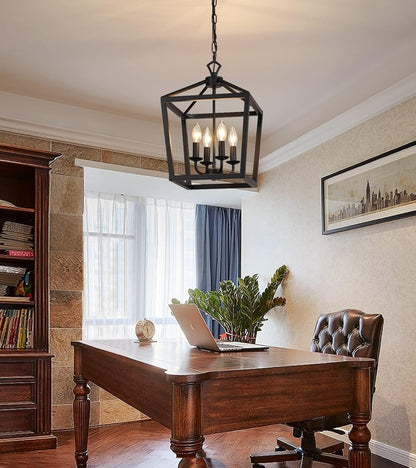 Farmhouse Rustic Black Lantern Chandelier Hanging Light Fixture