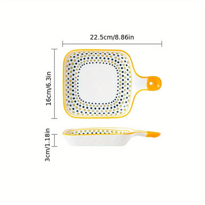Stylish Ceramic Dinner Plate with Handle  Flower Design