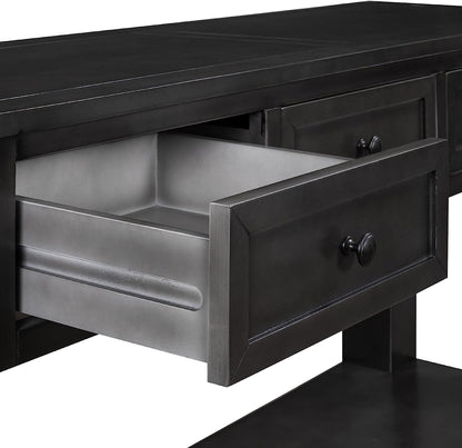 Black Console Table with Drawers and Shelf