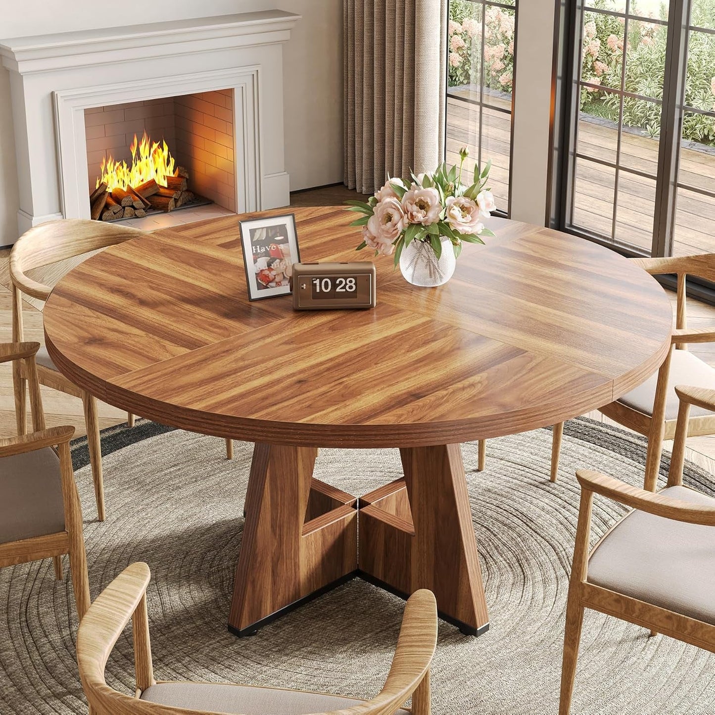 round Dining Table for 4-6 People, 47 Inches Dining Room Table with
