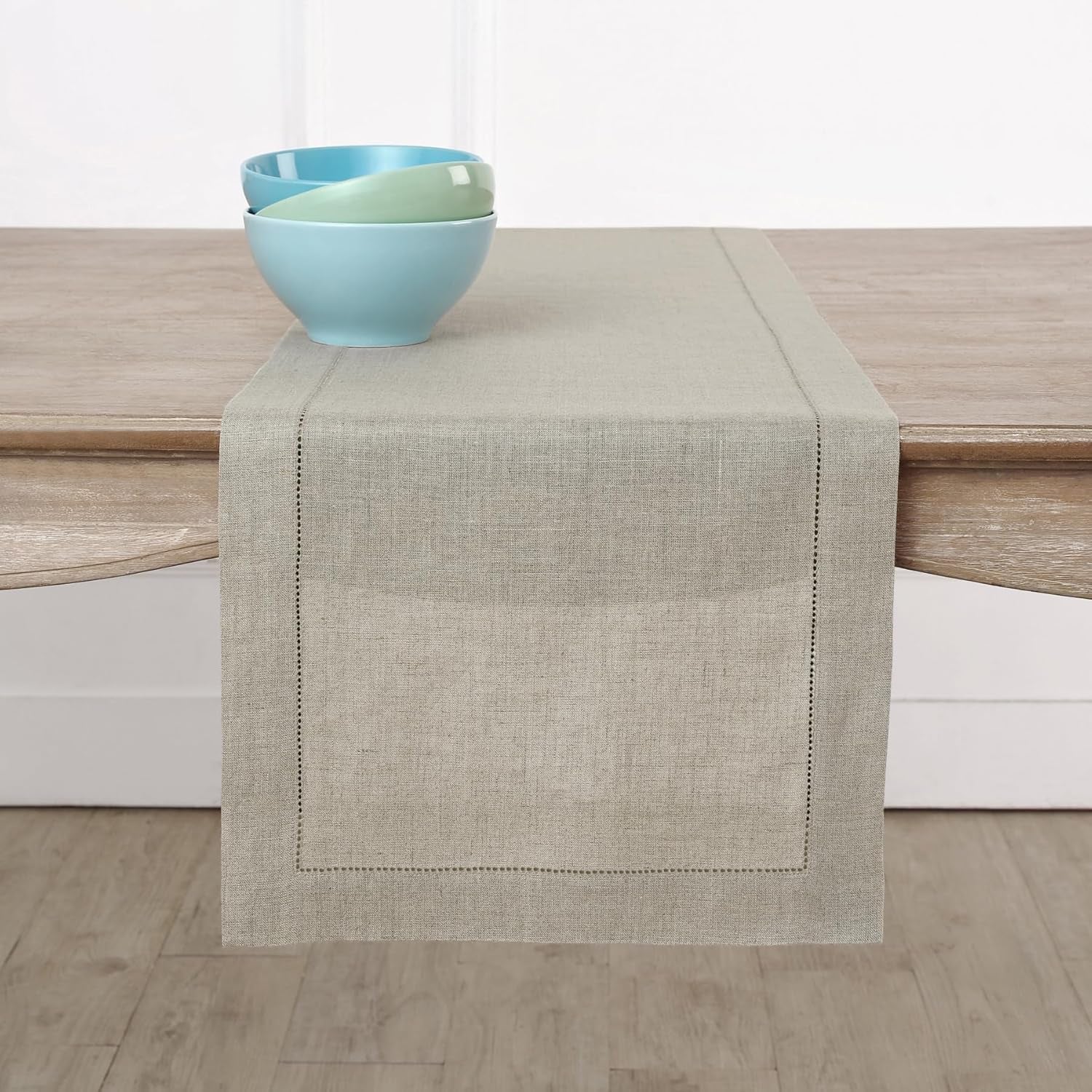 Solino Home Purple Linen Table Runner 60 Inches Long – 100% Pure Linen Classic Hemstitch Table Runner 14 X 60 Inch – Machine Washable Dining Table Runner for Valentines Day, Spring, Easter Decor
