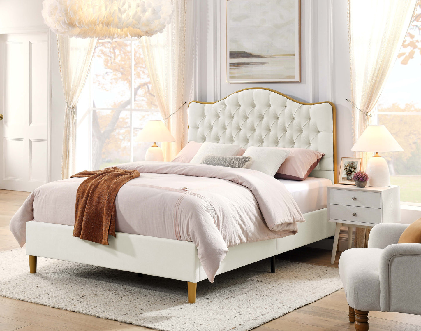 Luxelegance Upholstered Queen Bed Frame