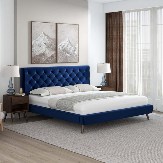 Dillon Blue Velvet Platform Bed (King Size)