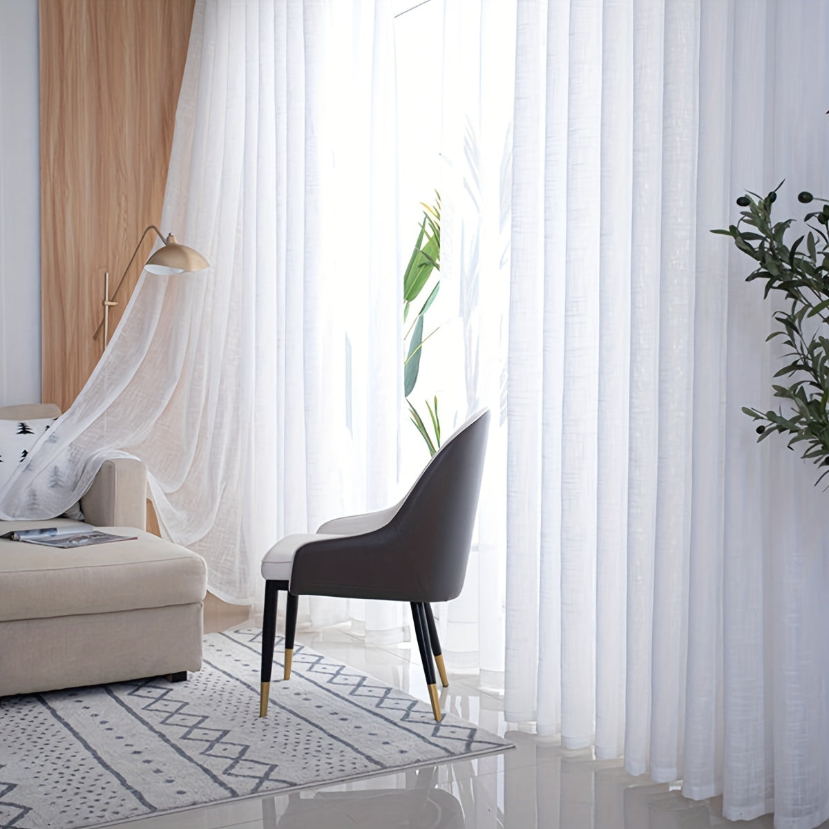 Elegant Sheer Striped Curtains  Washable Rod Pocket Design