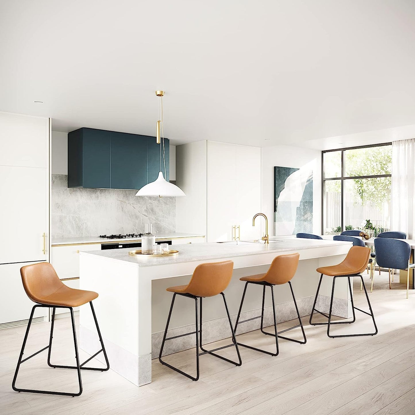 Alexander Industrial Faux Leather Bar Stools (Set/4)