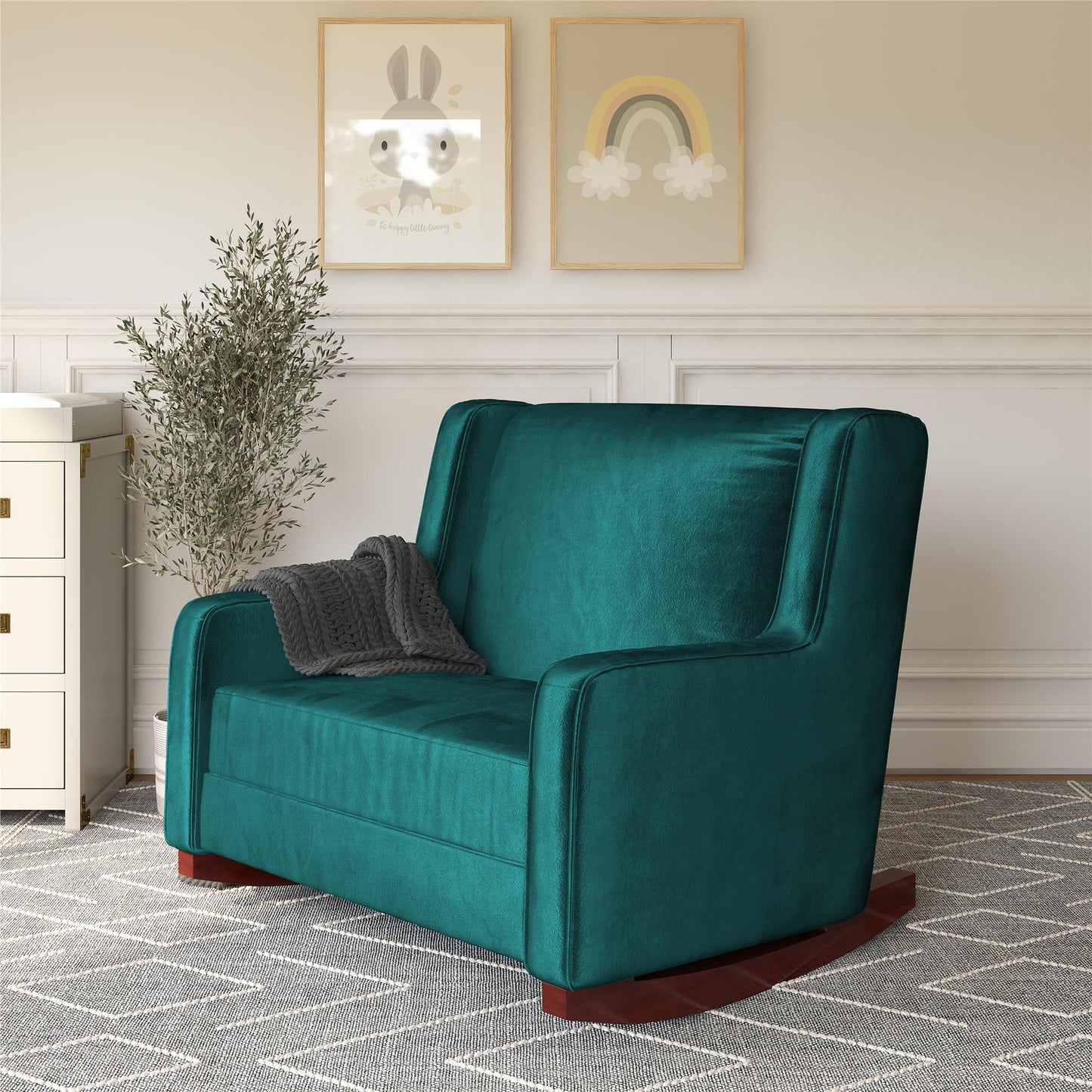 Hadley Upholstered Double Rocker Chair, Green Velvet