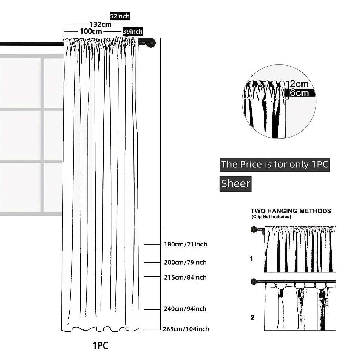 Elegant White Sheer Curtain with Rod Pocket Decor