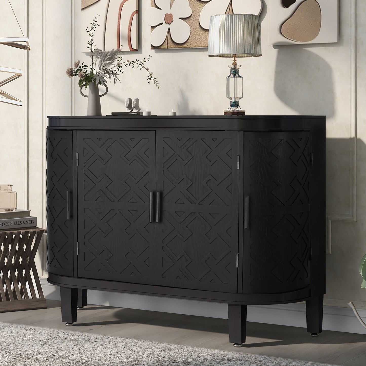 Accent Storage Cabinet Sideboard Wooden Cabinet with Antique Pattern