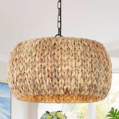 Farmhouse Rattan Boho Chandelier Rustic Pendant Lighting Fixture Ceiling Mounted