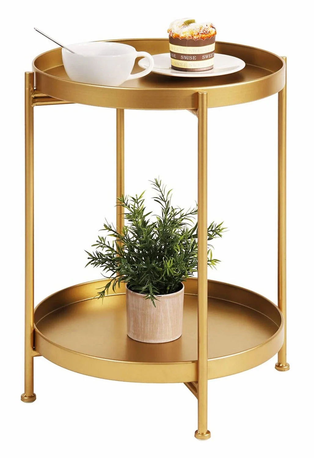 Metal End Table, 2 Tier Modern Gold Circle Side Table, 20.27"H Sofa Table Removable Tray, Coffee Table Indoor Outdoor