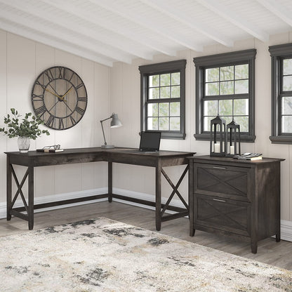 Key West L-Shaped Desk with Mobile File Cabinet for Home Office Workspace