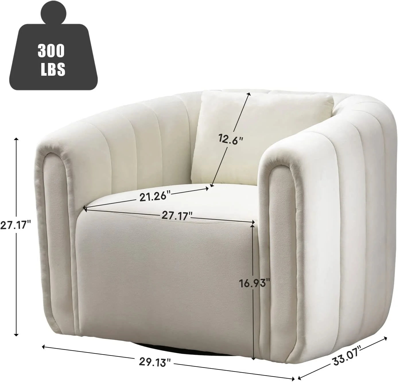 Swivel Barrel Chair with Plump Pillow, Modern Channel Velvet Accent Chair, Comfy round Armchair, Swivel Accent Chair for Living Room Bedroom (Beige)