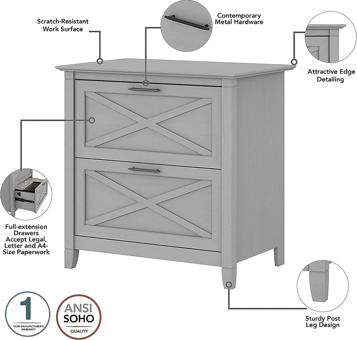 Key West Computer Desk with Storage and File Cabinet Including Lateral Filing