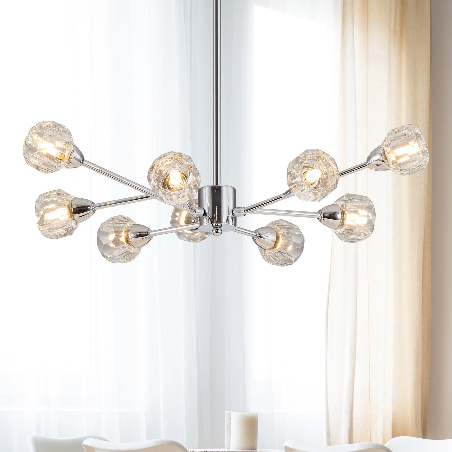 Modern Crystal Chandeliers, 9 Lights Chrome Chandelier for Living Room