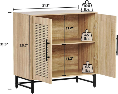 Storage Cabinet with Handmade Natural Rattan Doors, Rattan Buffet