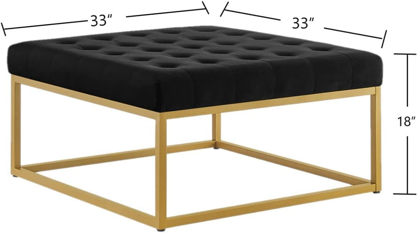 24KF Velvet Tufted Coffee Table Ottoman - Black