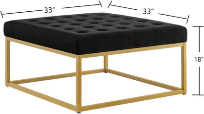 24KF Velvet Tufted Coffee Table Ottoman - Black