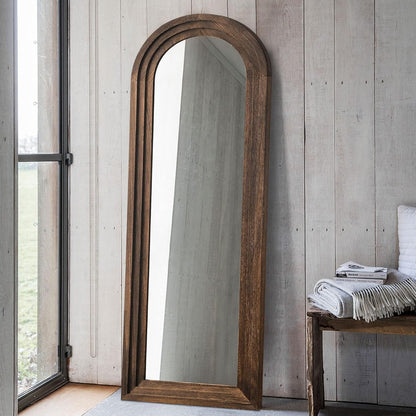 Wooden Arched Floor Mirror with Distressed Style - Wall Mounted Wide