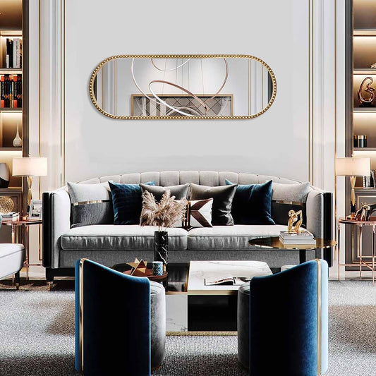 Elegant Antique Gold Oval Full Length Mirror - 16X47 Metal Beaded