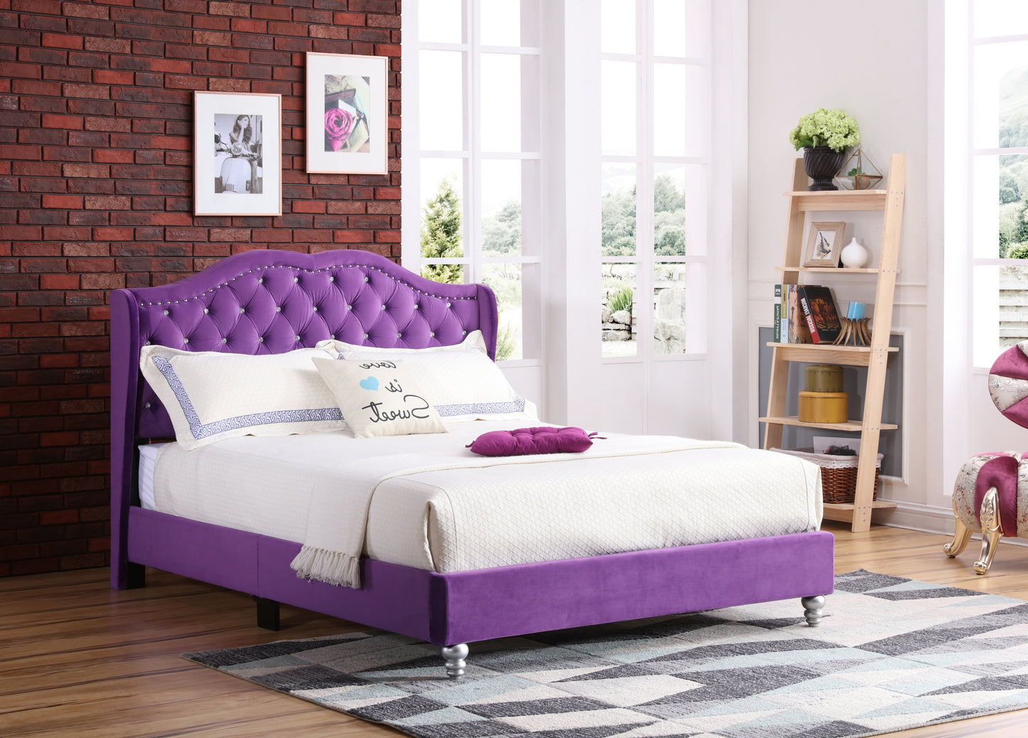 Elegant Transitional Purple Upholstered Bed