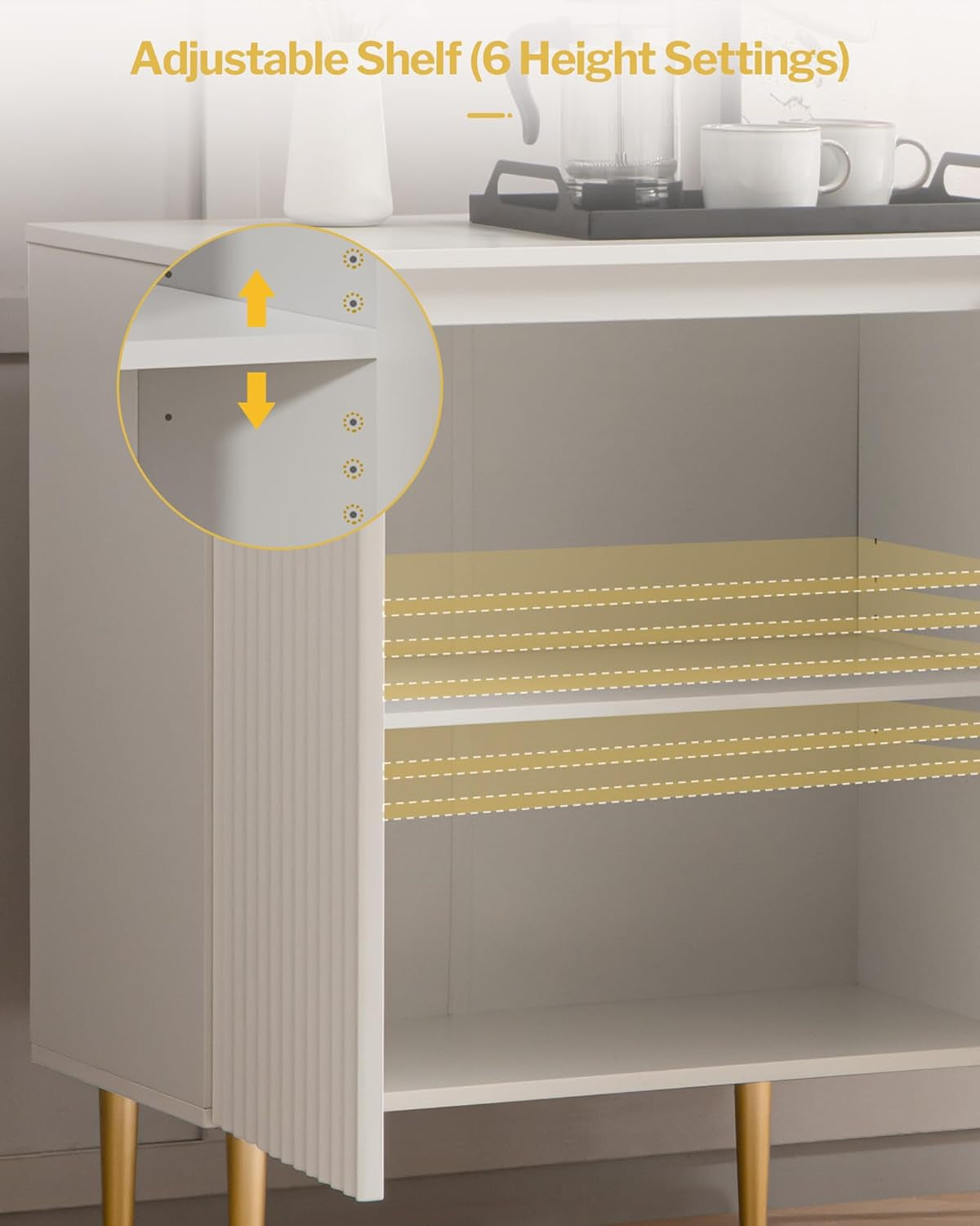 Fluted White Storage Cabinet Set of 2, Wood Sideboard Buffet Cabinet