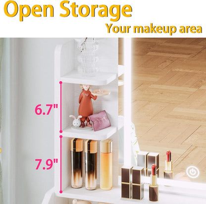 Small Makeup Vanity Desk with Mirror and Lights, Vanity Table Set with