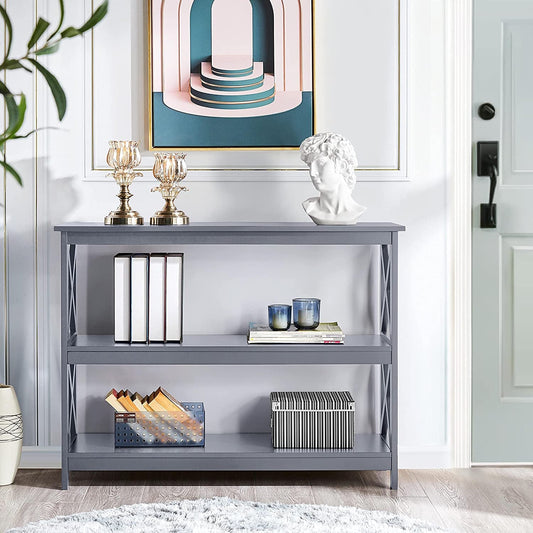 Gray 3-Tier Console Table with Storage Shelves