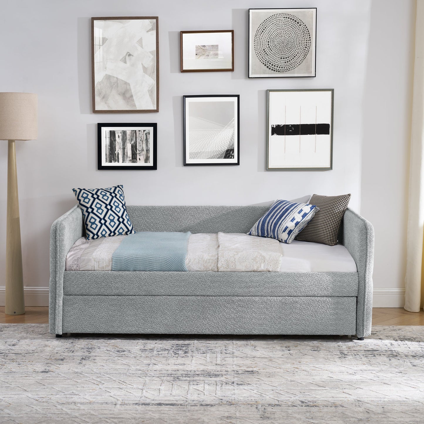 Upholstered Tufted Daybed Sofa Bed with Trundle and Convertible Design