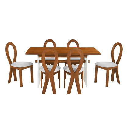 Modern 7-Piece Dining Table Set with Trestle Dining Table and 6