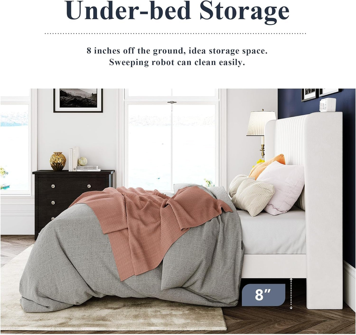 Full Size Velvet Bed Frame/Vertical Channel Tufted Wingback