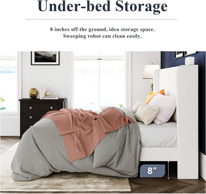 Full Size Velvet Bed Frame/Vertical Channel Tufted Wingback