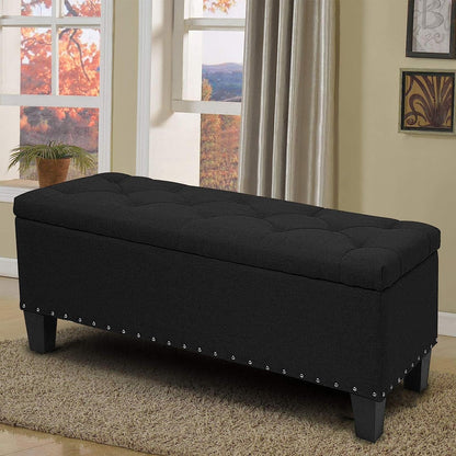 Memory Foam Ottoman Bench with Storage (Black)