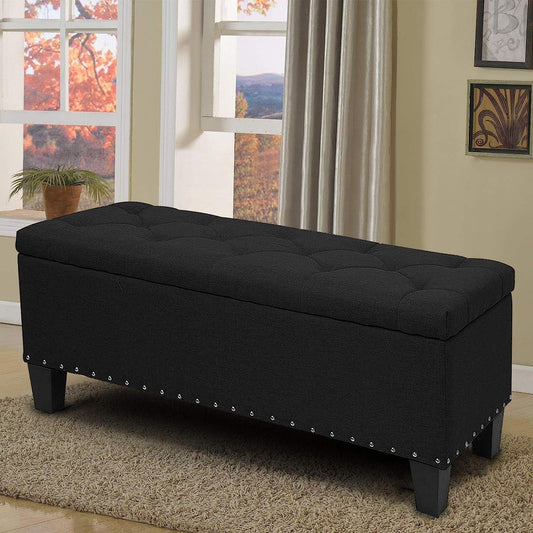Memory Foam Ottoman Bench with Storage (Black)
