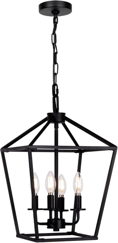 4 Light Chandelier, Industrial Ceiling Light Black Lantern Light