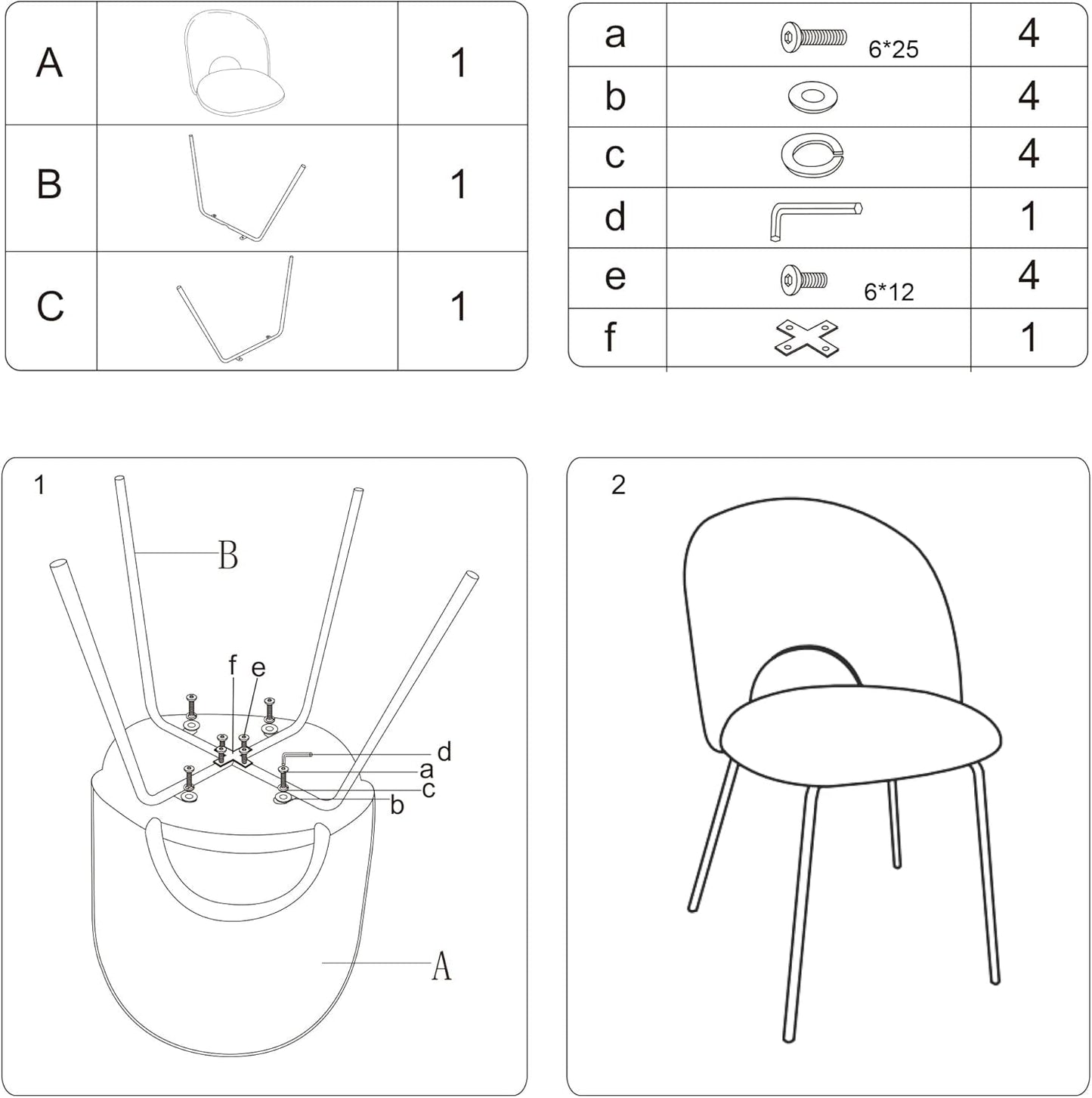 Velvet Seat Chair with Metal Legs for Kitchen Dining Room, Pack of 2.