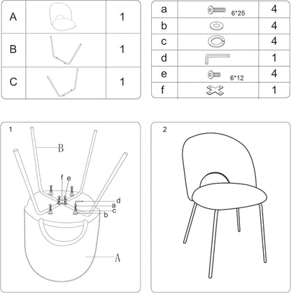 Velvet Seat Chair with Metal Legs for Kitchen Dining Room, Pack of 2.