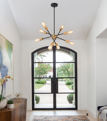 8 Lights Dining Room Light Fixtures Modern Sputnik Chandelier Black