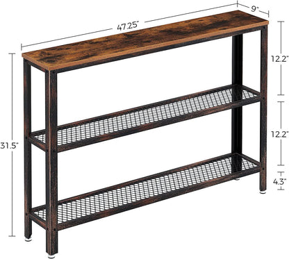 Rustic Console Table with Mesh Shelves