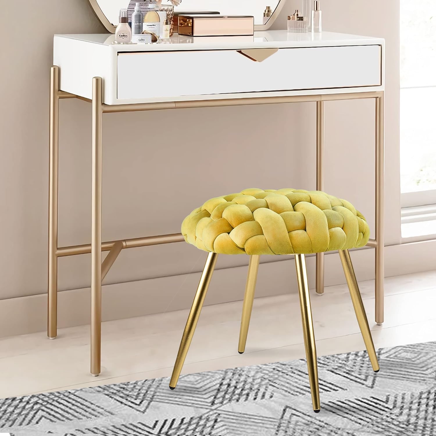 GIA Home Furniture Series Velvet Cross Woven Accent Stool, Chartreuse, Qty of 1