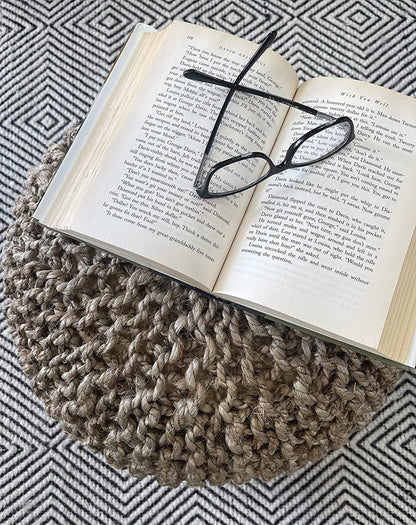 Natural Jute Braided Pouf Ottoman - Versatile Footrest