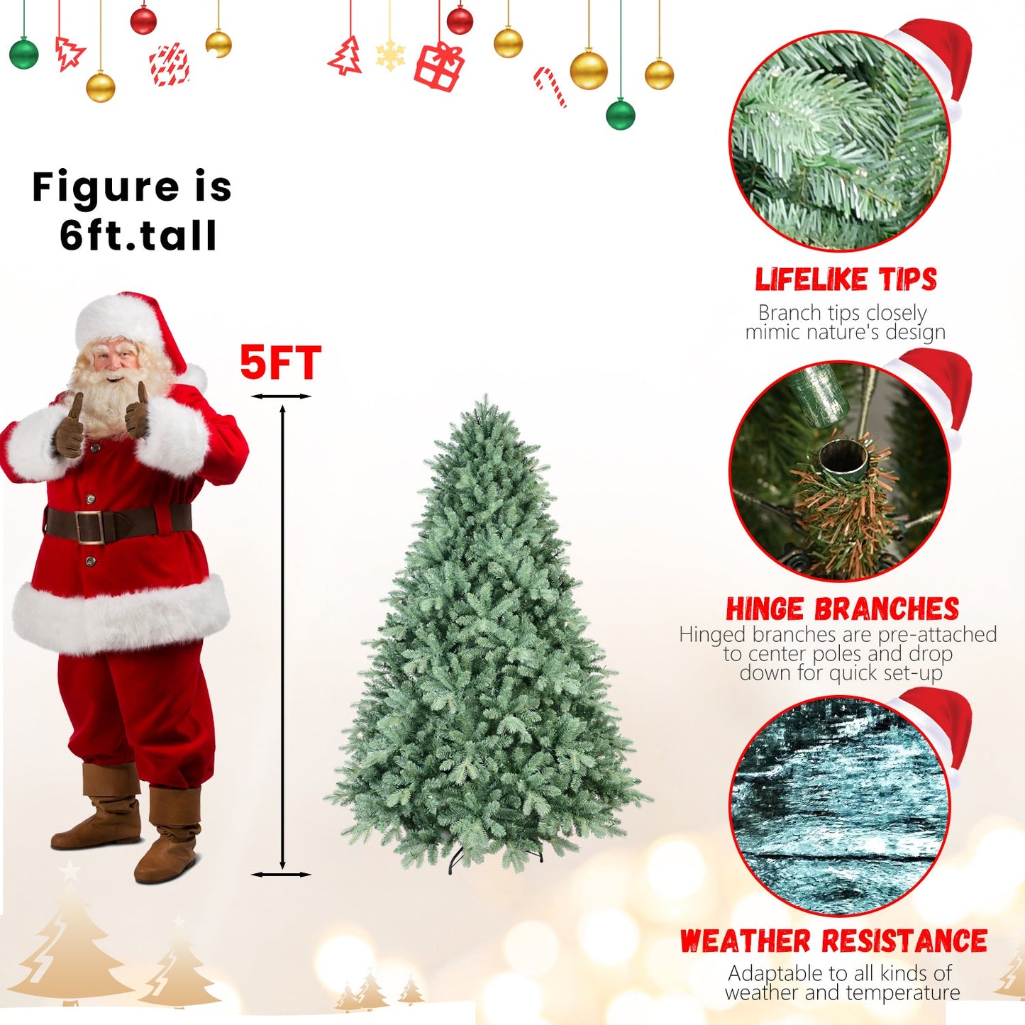 6FT Blue-Green Tint Christmas Tree with 1878 PE+PVC Tips – Unique