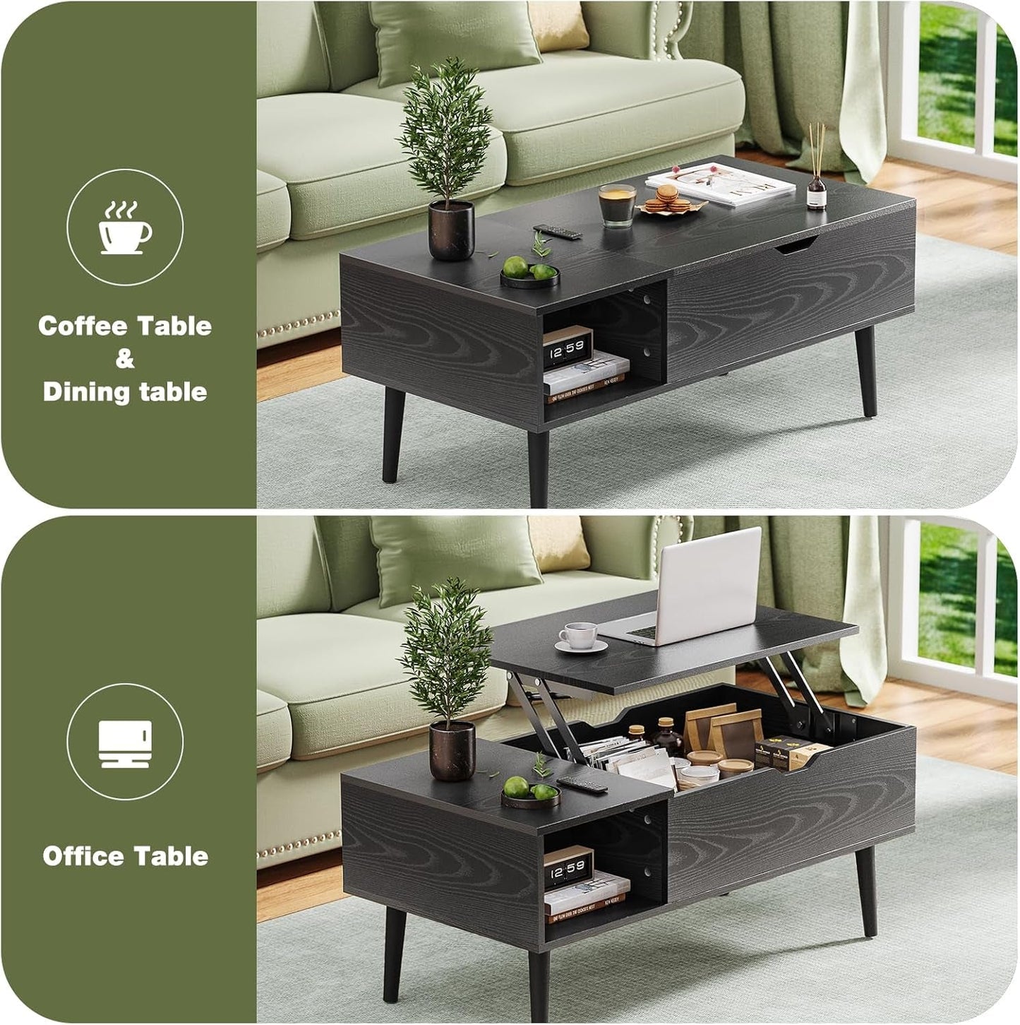 Wood Lift Top Coffee Table with Hidden Compartment and Large Storage