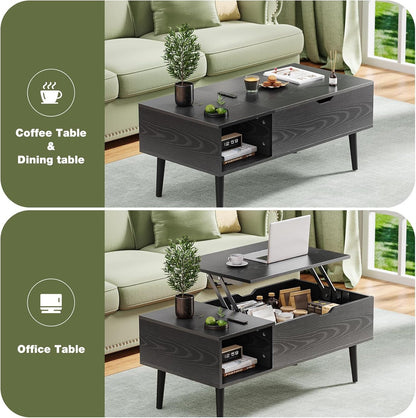 Wood Lift Top Coffee Table with Hidden Compartment and Large Storage