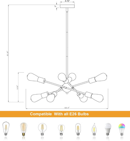 8 Lights Dining Room Light Fixtures Modern Sputnik Chandelier Black
